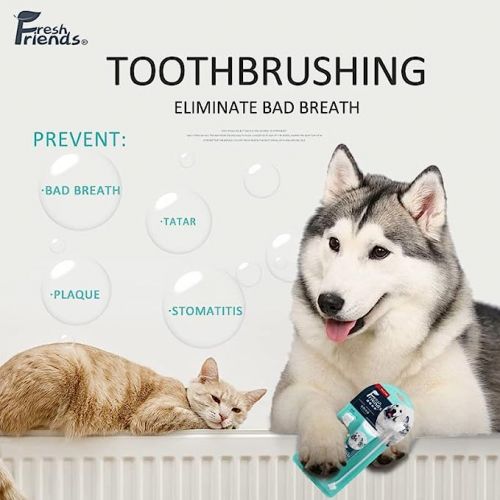 Fresh Friends for Pets Dental Care Enzymatic Toothpaste and Toothbrush for Dogs Puppy Toothpaste Gum Toothpaste Improves Gum Health Eliminates Bad Breath Removes Plaque Tartar Buildup